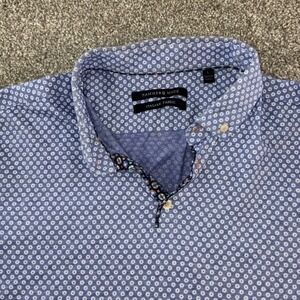 Hammer Made Mens‎ Large Italian Fabric Blue Geometric Print Short Sleeve Career